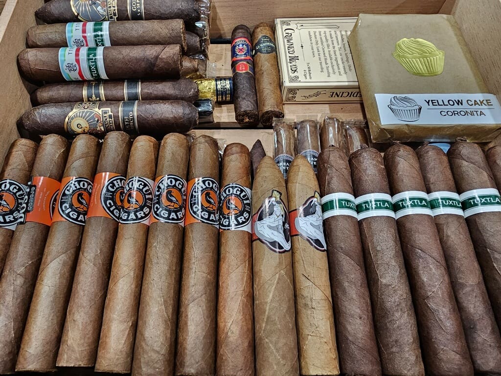 Assortment of premium cigars in a humidor