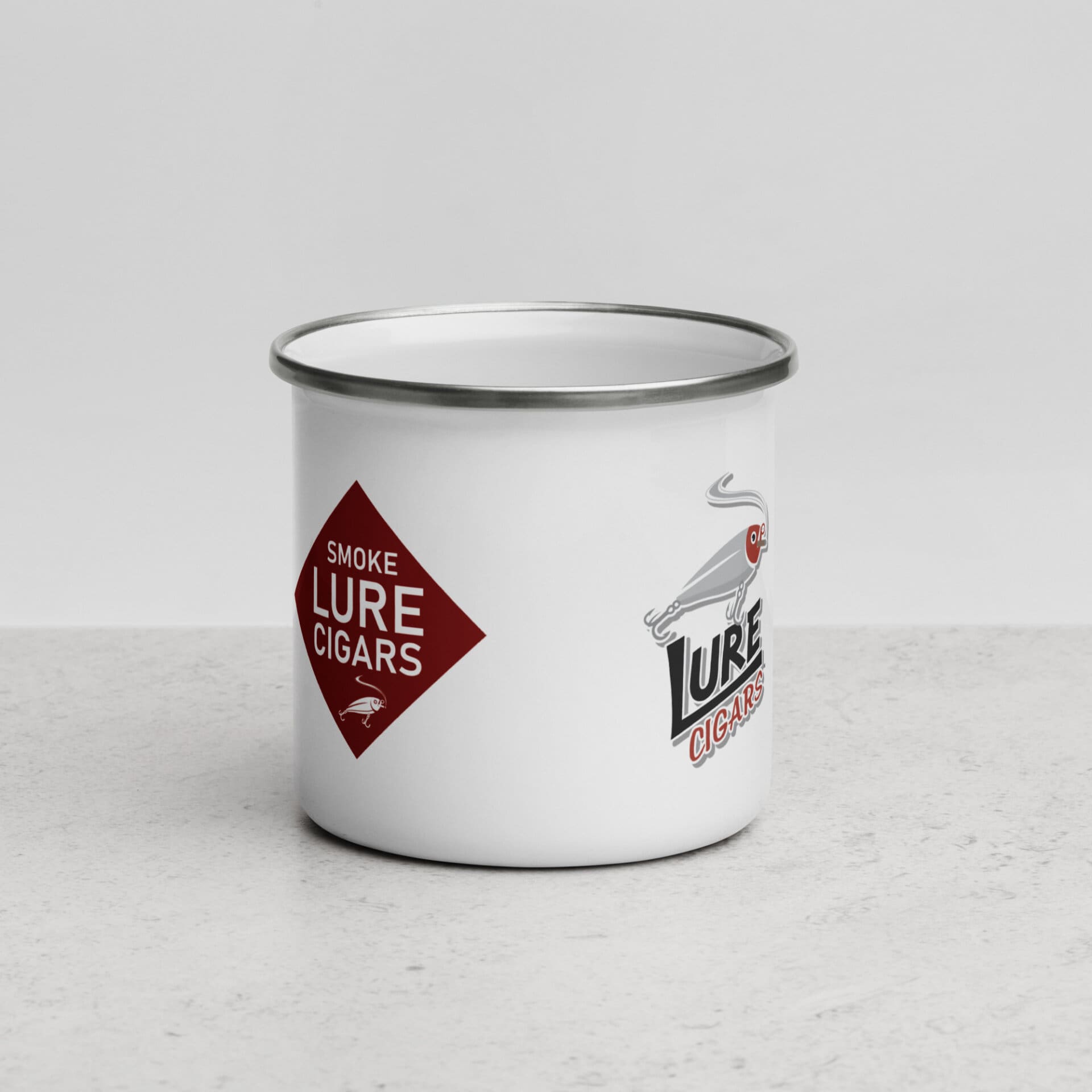 Smoke Lure Cigars Enamel Mug With Chrome Trim SMOKE LURE CIGARS Enamel Mug with Chrome Trim