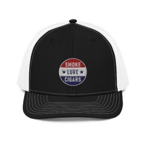 Smoke Lure Cigars Patriotic Medallion Snapback Hat snapback-trucker-cap-black-white-front-65a1f6ea39b8a.jpg