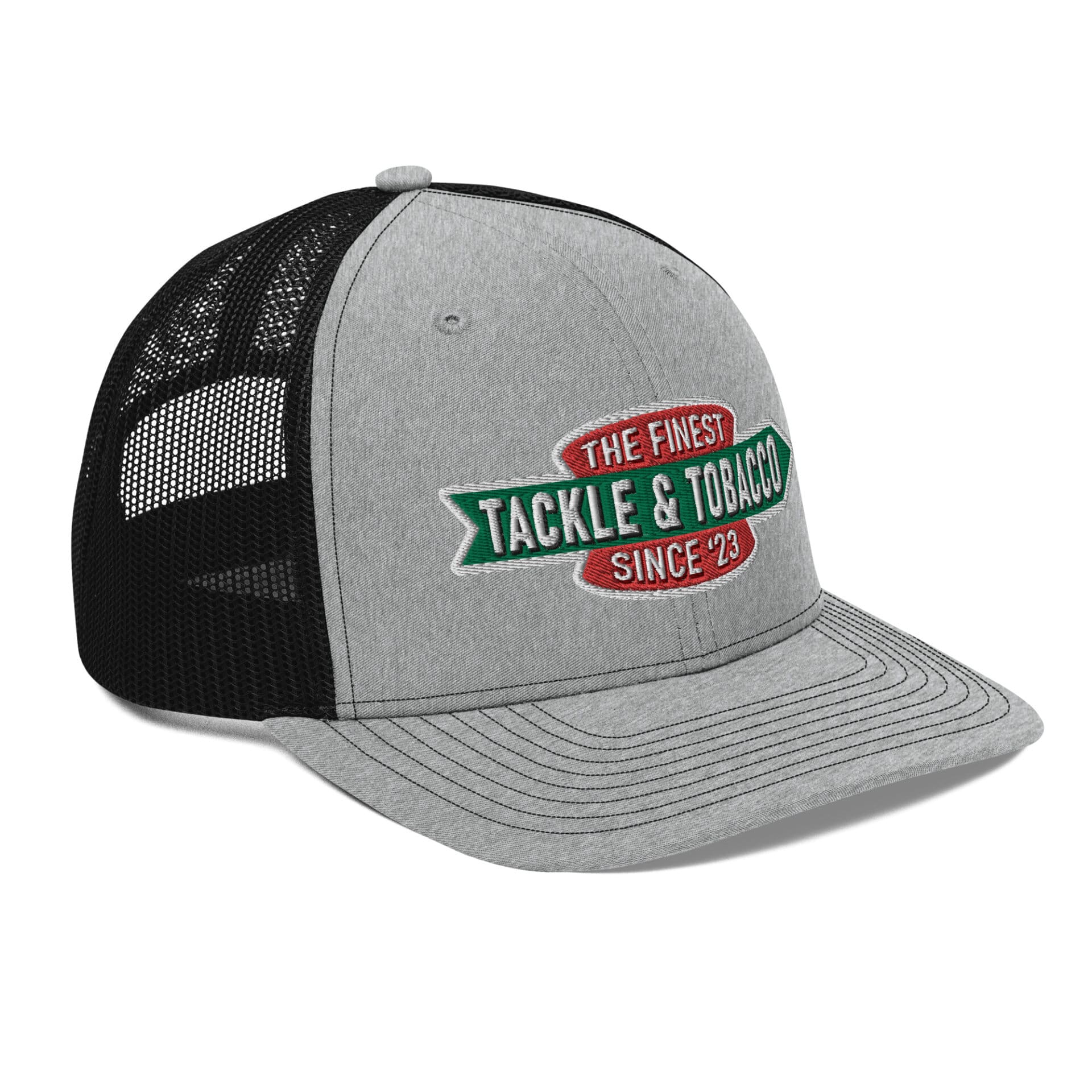 Lure Cigars Tackle &Amp; Tobacco Snapback Hat snapback-trucker-cap-heather-grey-black-right-front-65a1f539cccdd.jpg