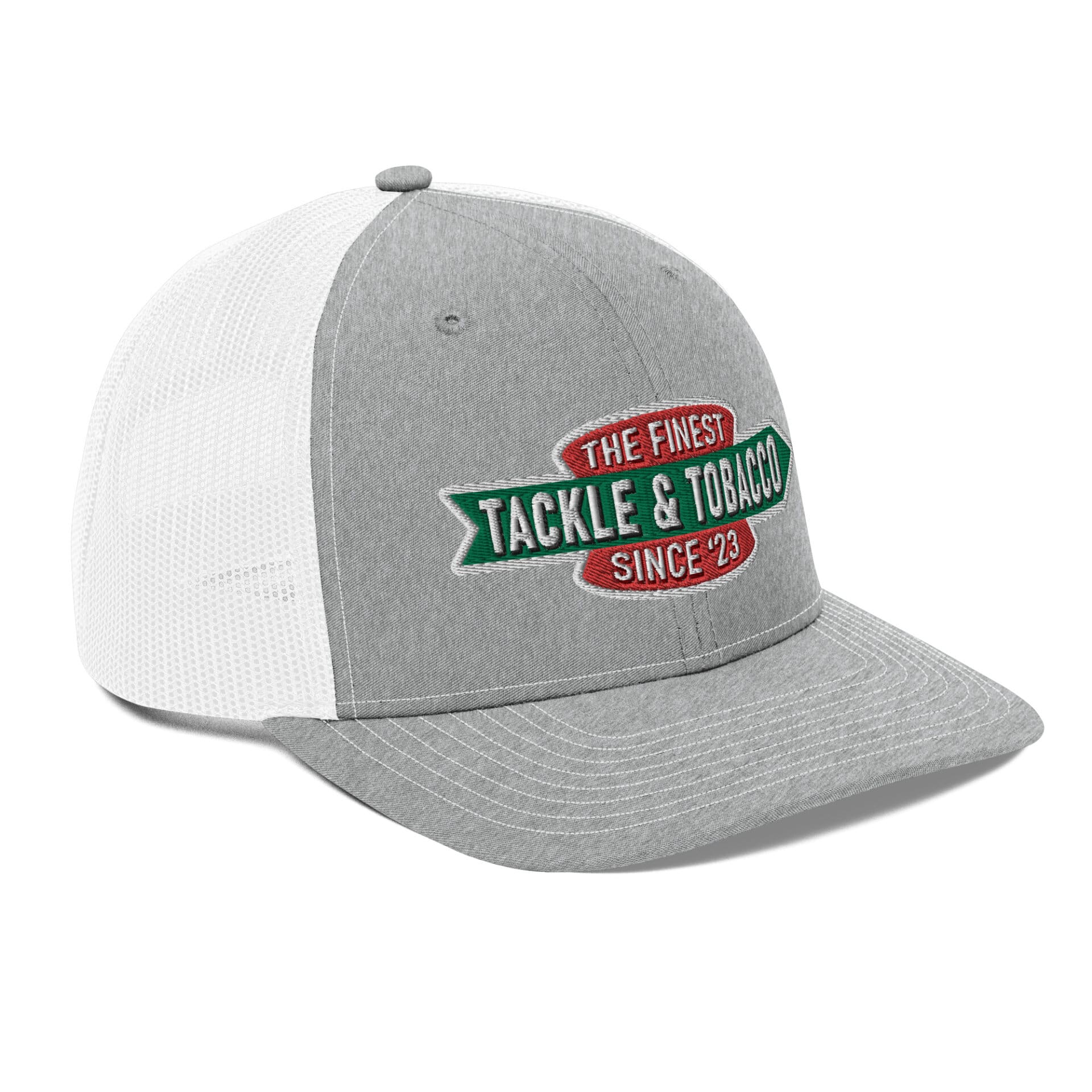 Lure Cigars Tackle &Amp; Tobacco Snapback Hat snapback-trucker-cap-heather-grey-white-right-front-65a1f539ccb2f.jpg