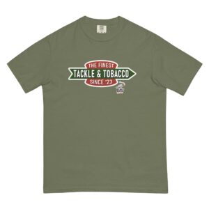 Lure Cigars The Finest Tackle And Tobacco T-Shirt unisex garment dyed heavyweight t shirt moss front 65ab0033bf31a