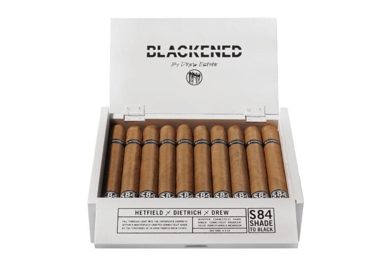 Drew Estate Announces Second Collaboration With Metallica’s James Hetfield, Shade To Black S84 (Update) Blackened Cigars by Drew Estate S84 Shade to Black Feature 1 768x512