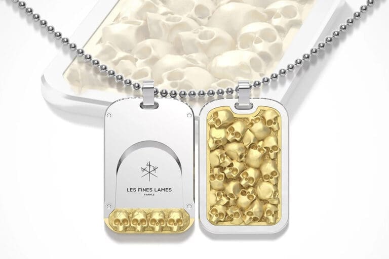 Les Fines Lames Releases Le Tag T100 Wearable Cigar Cutters Les Fines Lames Le Tag T100 Omnia Vanitas Gold Feature 768x512