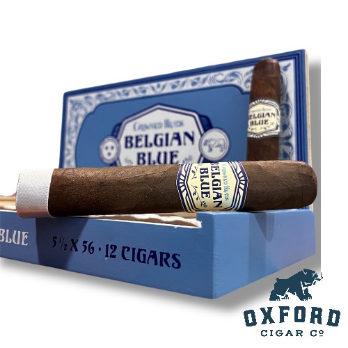 Crowned Heads Belgian Blue Limited Edition 2025 Cigar box with Belgian Blue cigars.