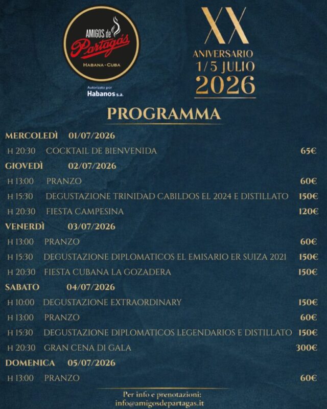 Encuentro Amigos De Partagás – July 1 To 5, 2026 (Italy) Programma eventi 770x963 9Lh05X
